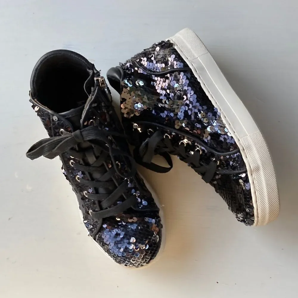 Kidpik Black Sequin Hightop Sneakers Size 3